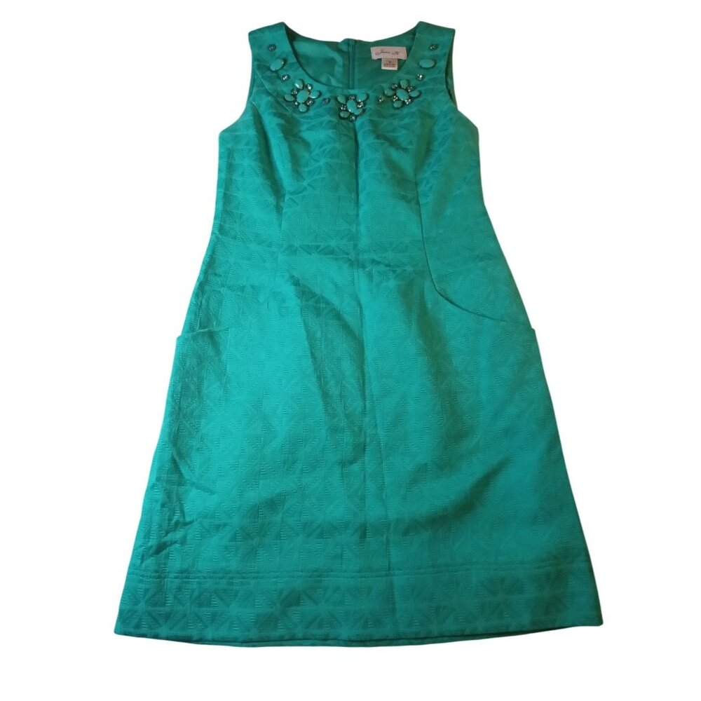 Teal Sheath Dress Sleeveless Jeweled Jessica H Size 10 Women Knee Length Pockets